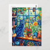 絵を描の猫on Garden House Windowsill ポストカード (正面/裏面)