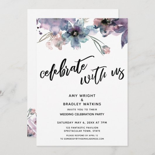 絵を描アート祝花と披露宴 招待状 (正面/裏面)