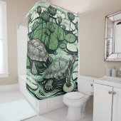 絵を描ウミガメとユリ シャワーカーテン (インサイチュ)