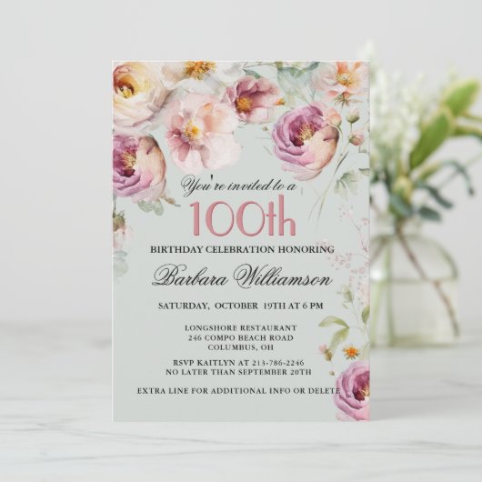 絵を描エレガントフローラ100th誕生日パーティー 招待状 (スタンド正面)