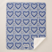 絵を描オランダタイル青ハートオン白 – イニシャル シェルパブランケット (正面)