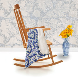 絵を描オランダタイル青ハートオン白 – イニシャル シェルパブランケット