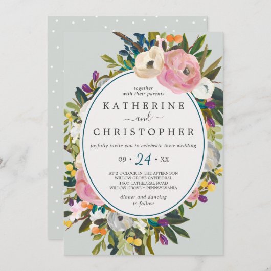 絵を描カジュアル結婚フローラ 招待状 (正面/裏面)