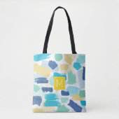 絵を描カラフル筆ストロークとイエローモノグラム トートバッグ (正面)