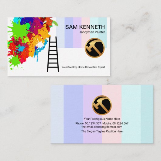 絵を描カラフル絵を描(ばちゃばちゃ)跳ねる 名刺 (正面/裏面)