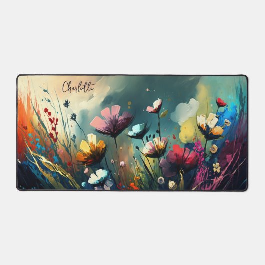 絵を描カラフル野の花パーソナライズされた名 デスクマット (正面)