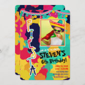 絵を描カラフルFiesta誕生日パーティー写真Any Age 招待状 (正面/裏面)