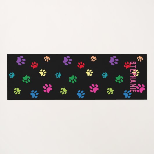 絵を描カラフルPaw印刷ナマステと名前ブラック ヨガマット (裏面(横))