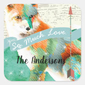 絵を描キツネ又は柴犬 スクエアシール (正面)