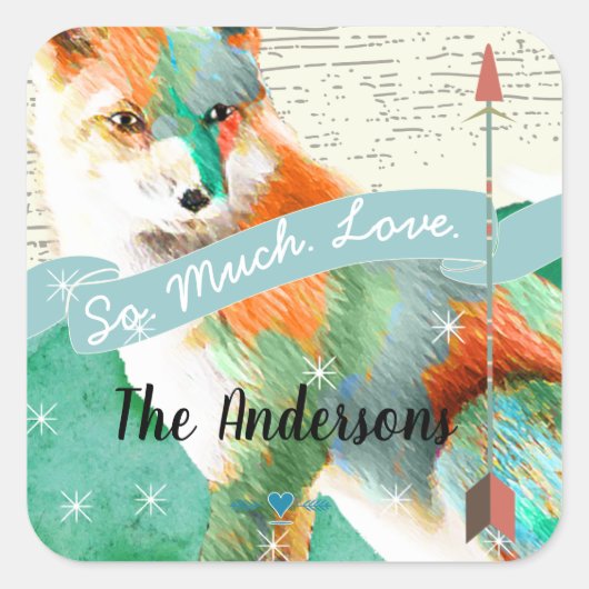 絵を描キツネ又は柴犬 スクエアシール (正面)