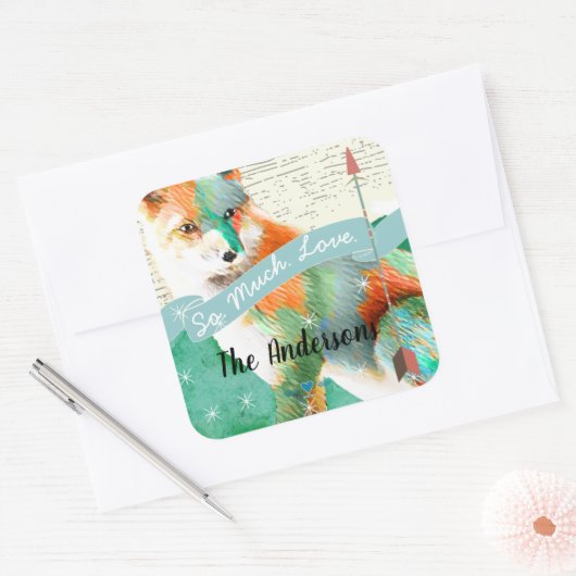 絵を描キツネ又は柴犬 スクエアシール (封筒)