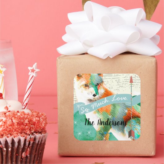 絵を描キツネ又は柴犬 スクエアシール (パーティー)