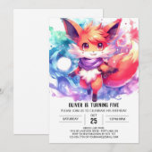 絵を描キツネ誕生日 招待状 (正面/裏面)