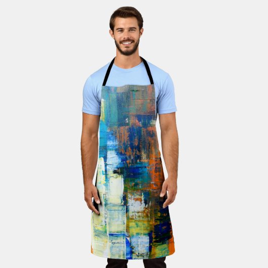 絵を描キャンバステクスチャca上の赤と青のシェーディング エプロン (着用した状態)