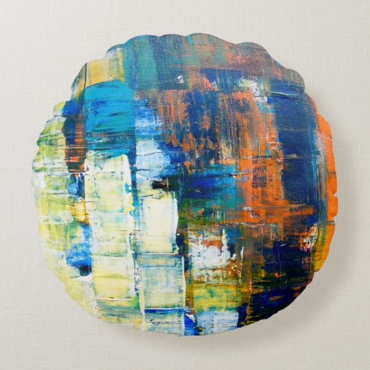 絵を描キャンバステクスチャca上の赤と青のシェーディング ラウンドクッション (正面)