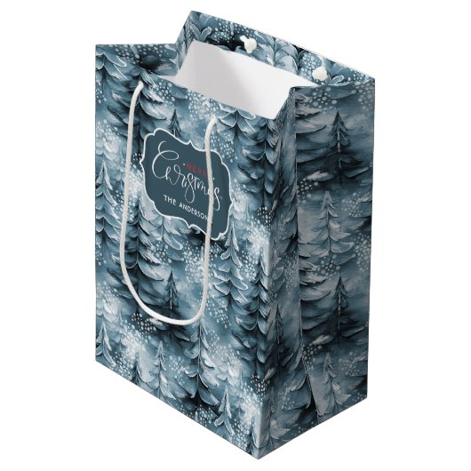 絵を描クリスマスツリー青ID1008 ミディアムペーパーバッグ (正面アングル)