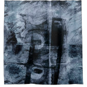 絵を描グラフィティグランジ |ダークネイビーとデニムブルー シャワーカーテン (正面)