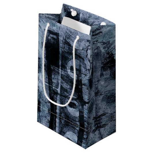 絵を描グラフィティグランジ |ダークネイビーとデニムブルー スモールペーパーバッグ (正面アングル)
