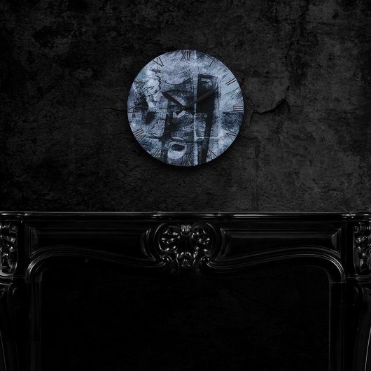 絵を描グラフィティグランジ |ダークネイビーとデニムブルー ラウンド壁時計