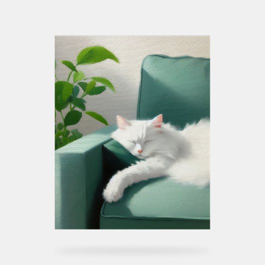 絵を描グリーンのソファで寝る猫 アクリルサイン (正面)