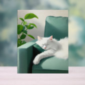 絵を描グリーンのソファで寝る猫 アクリルサイン (ニュートラル)