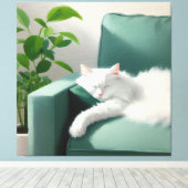 絵を描グリーンのソファで寝る猫 キャンバスプリント (インサイチュ (ウッドフロア))