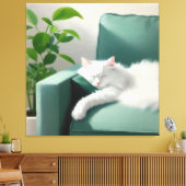 絵を描グリーンのソファで寝る猫 キャンバスプリント (インサイチュ (リビング))