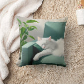 絵を描グリーンのソファで寝る猫 クッション (ブランケット)