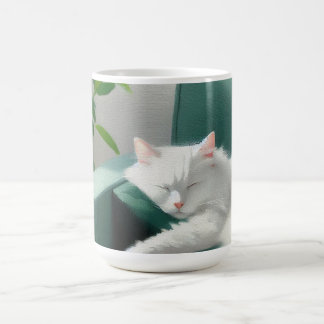 絵を描グリーンのソファで寝る猫 コーヒーマグカップ