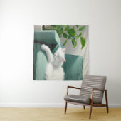 絵を描グリーンのソファで寝る猫 タペストリー (インサイチュ(横))