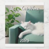 絵を描グリーンのソファで寝る猫 ワインラベル (シングルラベル)