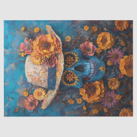 絵を描スカルマリーゴールドDay of the Dead Decompupage 薄葉紙 (正面)