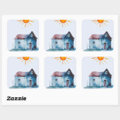 絵を描スケッチ、家、太陽 スクエアシール (シート)