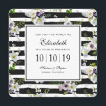 絵を描ストライプのフローラのパターン – Bridesmaid 招待状<br><div class="desc">フローラの水彩模様は、白と黒の背景にユリとアネモンで構成されストライプのている。 | ©と® Bigstock® - All Rights Reserved.</div>