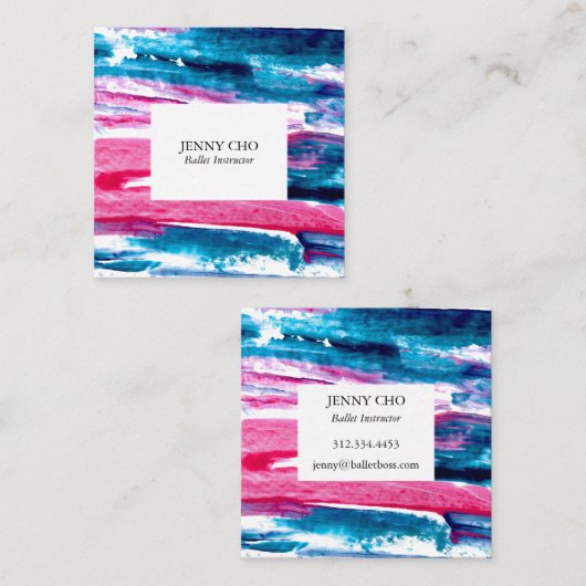 絵を描ストライプカラフル絵を描テクスチャ スクエア名刺 (正面/裏面)