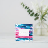 絵を描ストライプカラフル絵を描テクスチャ スクエア名刺 (スタンド正面)