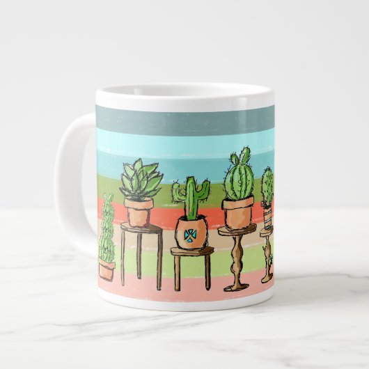絵を描ストライプCacti ジャンボコーヒーマグカップ (正面左)