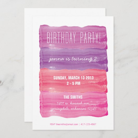 絵を描ストロークガールズバースデーパーティー 招待状 (正面/裏面)