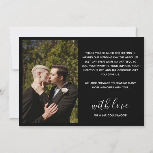 絵を描ストロークプライドフラグ黒のハートフ結婚ォト サンキューカード (裏面)