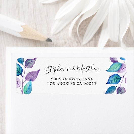 絵を描ターコイズ紫の葉の水の色の葉 ラベル (インサイチュ)