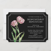 絵を描チューリップと水玉模様誕生日ブランチ 招待状 (正面)