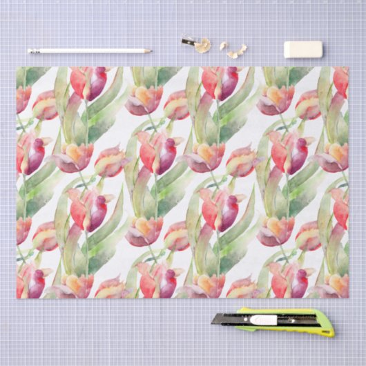 絵を描チューリップinスプリングタイム水彩フローラ 薄葉紙 (クラフト)