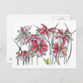 絵を描デイジーフラワーズボタニカルアートインクスケッチ ポストカード (正面/裏面)