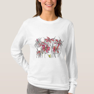 絵を描デイジーフラワーズボタニカルアートインクスケッチ Tシャツ