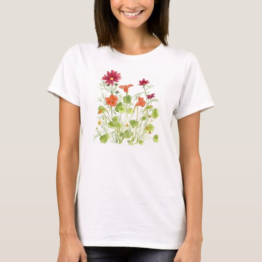 絵を描デイジーLadybugs Nasturtium花 Tシャツ (正面)