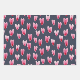 絵を描ハート包装紙フラットシートセット3 ラッピングペーパーシート