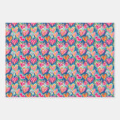 絵を描ハート包装紙フラットシートセット3 ラッピングペーパーシート (正面)