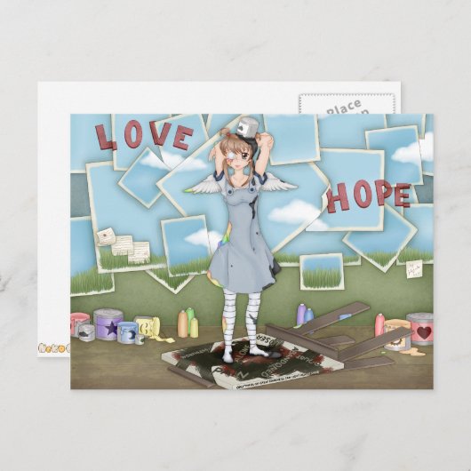 絵を描バケットアニメエンジェルアートワーク ポストカード (正面/裏面)