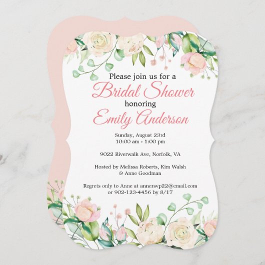 絵を描バラフローラブライダルシャワー招待 招待状 (正面/裏面)