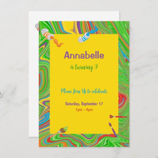 絵を描パーソナライズされたテーマの誕生日パーティー招待 招待状 (正面/裏面)